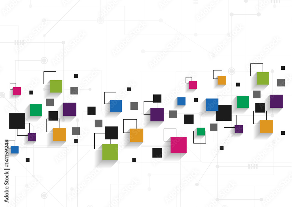Poster vector technology concept. connected lines and squares colorful