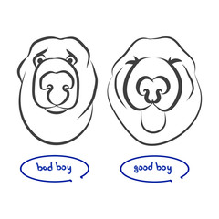 Dog upset dog happy. The figure's head dogs from lines on white background, vector illustration