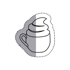 sticker shading silhouette cup of cappuccino with cream vector illustration