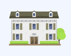 Cute colorful flat style house village symbol real estate cottage and home design residential colorful building construction vector illustration.