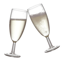 Pair of champagne flutes making a toast