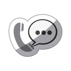 monochrome silhouette sticker of telephone with oval speech vector illustration
