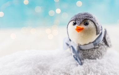 Obraz premium Bird Ornament in Snow with Copy Space to Left