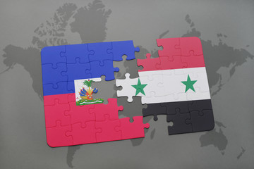 puzzle with the national flag of haiti and syria on a world map