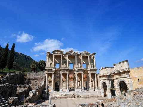 Ruins of the ancient Celsus Library in Ephesus, Turkey