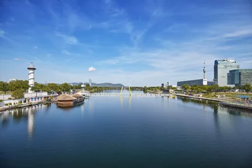 Poster Wide angle view of Danube River in Vienna, Austria © MaciejBledowski