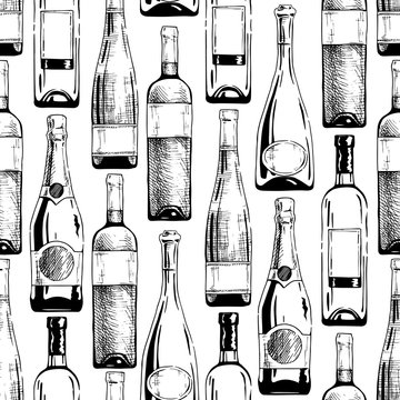 pattern with wine and champagne bottles
