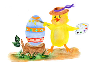 Chicken painter and easter egg
