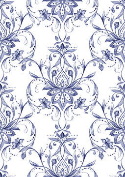 Paisley  seamless pattern, watercolor decorative motif. Hand drawn print for wrapping, wallpaper, fabric, textile