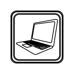 monochrome contour of button with laptop vector illustration