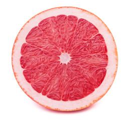 Perfectly retouched sliced half of grapefruit isolated on the white background with clipping path
