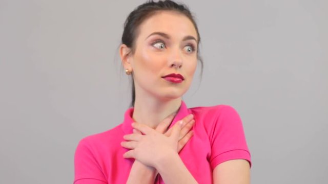 Surprised excited happy woman closeup portrait. Attractive young woman ecstatic face expressions.