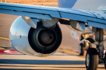 The back of an airliner turbine during take-off.