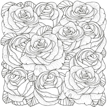 pattern for coloring book with roses.