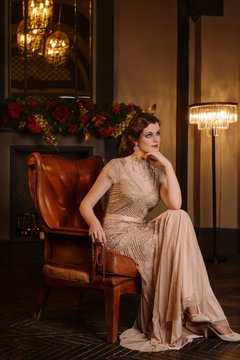 Portrait of young woman in art-deco style