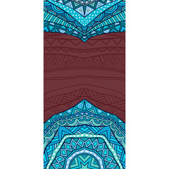 Vertical card template with tribal ornaments in blue colors.