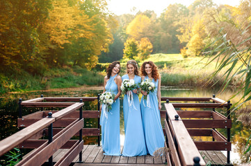 attractive bridesmaids on the wedding day