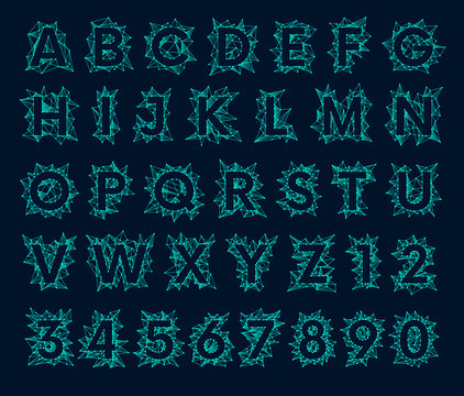 Polygonal mesh font, futuristic low poly alphabet