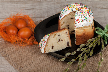 Easter cake and colored eggs