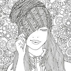 Girl in a knitted cap.