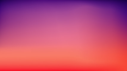 Purple Sunset Blurred Vector Background. Purplish Red Orange Gradient Mesh. Trendy Out-of-focus Effect. Dramatic Saturated Colors. HD format Proportions. Horizontal Layout.