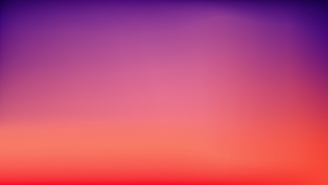 Purple Sunset Blurred Vector Background. Purplish Red Orange Gradient Mesh. Trendy Out-of-focus Effect. Dramatic Saturated Colors. HD format Proportions. Horizontal Layout.