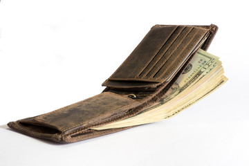 Eine Geldbörse und US Dollar Geldscheine