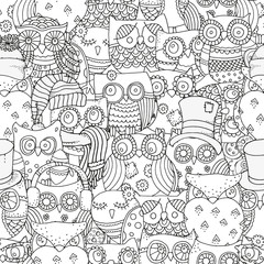 Naklejka premium Seamless pattern for coloring book. Owls.