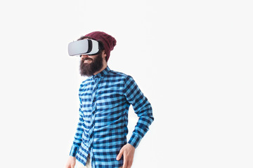 Bearded man having VR experience