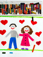 Colorful drawing: couple in love