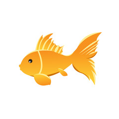 Goldfish with a beautiful orange tail with yellow highlights. Vector illustration, isolated on elom background.