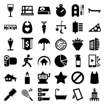 Set of 36 flat filled icons