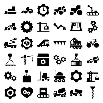 Set of 36 machinery filled icons