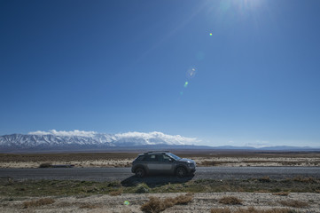 TINERHIR, MOROCCO - MARCH 07, 2016: Car parked on the road in Todgha Gorge near Tinerhir, Morocco on the 07th March, 2016.