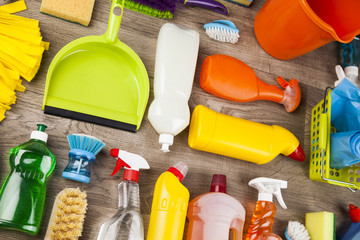 Group of assorted cleaning