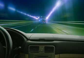 Fototapeta na wymiar car moving on highway at night