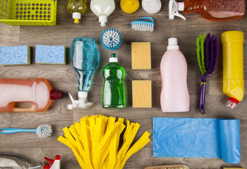 House cleaning product on wood table