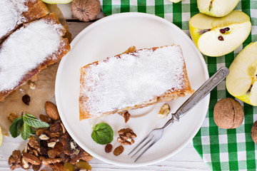 Strudel with apples and nuts.