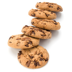 Chocolate chip cookies isolated on white background. Sweet biscuits. Homemade pastry.