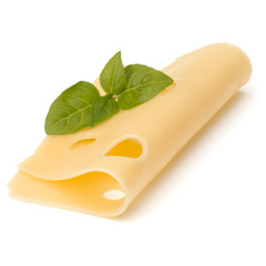 Cheese and basil leaves isolated on white background