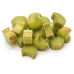 Chopped rhubarb stem isolated on white background cutout