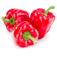 three sweet bell peppers isolated on white background cutout