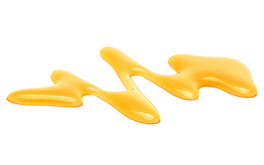 Sweet honey drips isolated on white background. Syrup droplet, nectar drops.