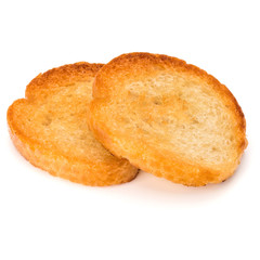 two crusty bread toast slices isolated on white background cutout