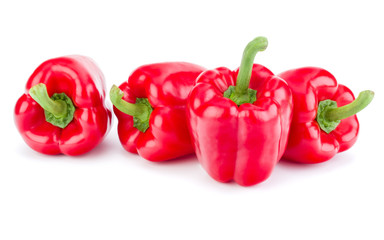 three sweet bell peppers isolated on white background cutout