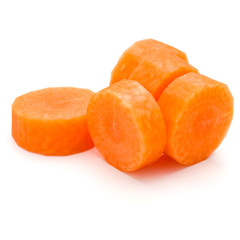 Chopped carrot slices isolated on white background cutout