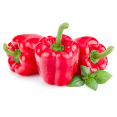 three sweet bell peppers isolated on white background cutout