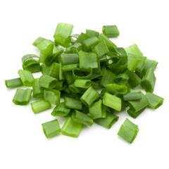 chopped spring onion or scallion isolated on white background cutout