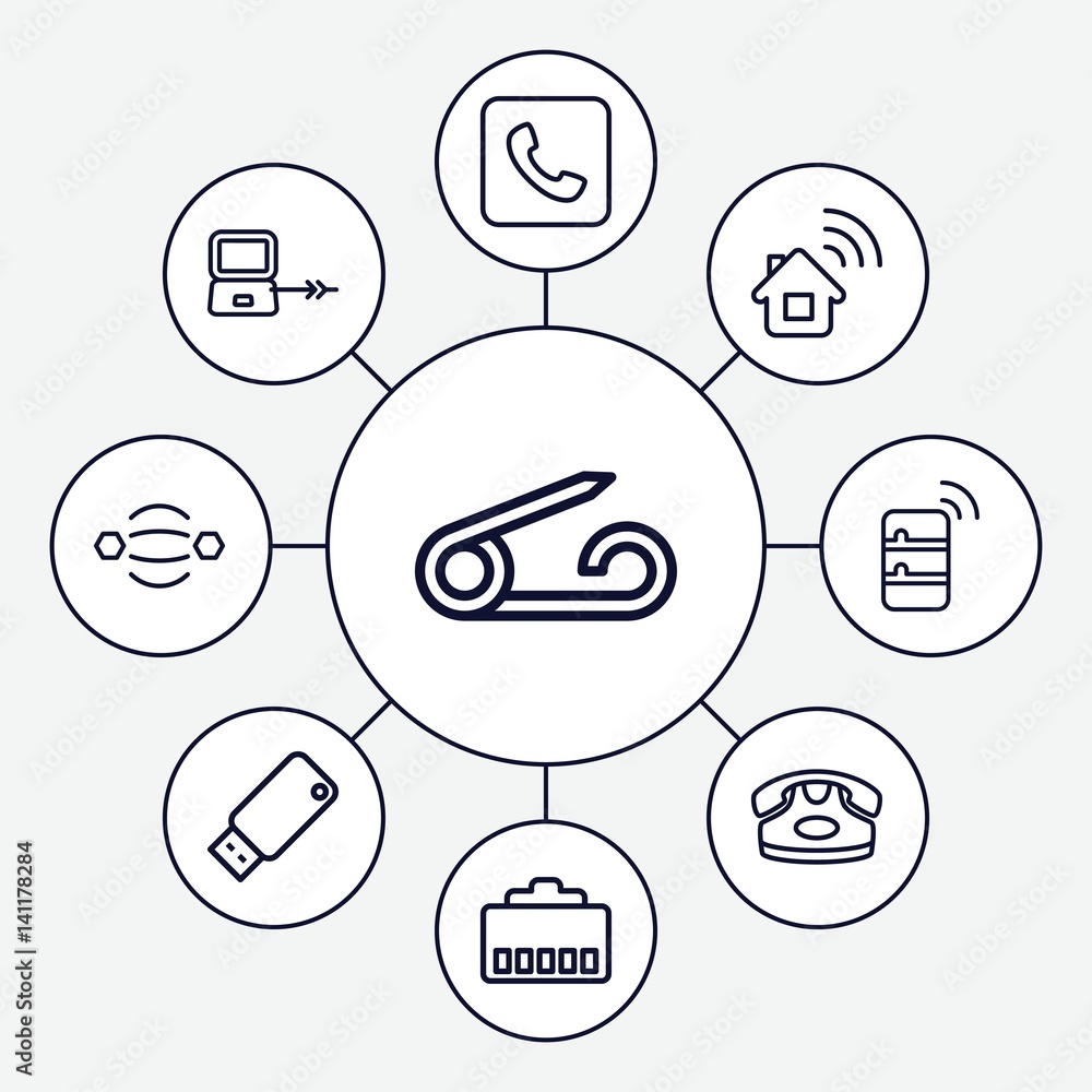 Poster set of 9 connect outline icons