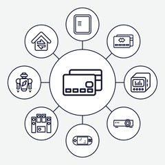 Set of 9 electronic outline icons